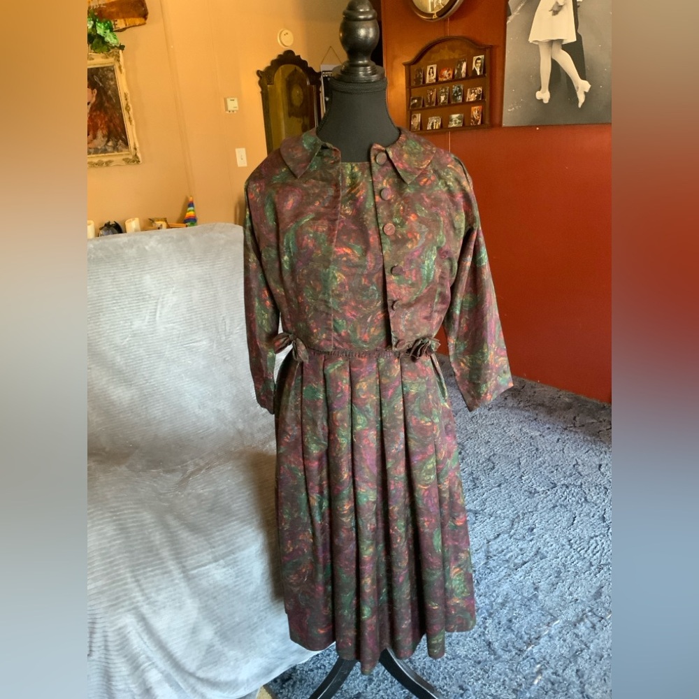Vintage L’Aiglon day/tea dress circa 1950s w/matching jacket, belt Petite XS/S.